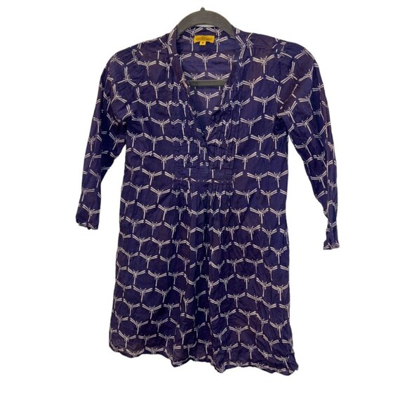 Roberta Roller Rabbit blue white Indian Block Print Dragonfly tunic dres… - Picture 1 of 5